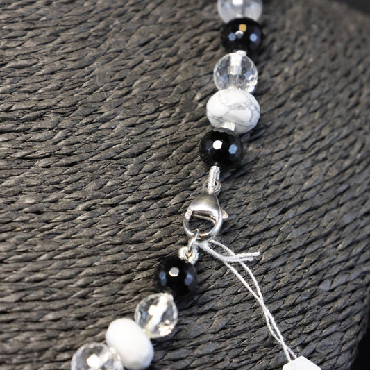 Onyx-Magnesiet en Bergkristal Halssnoer met zilveren slot