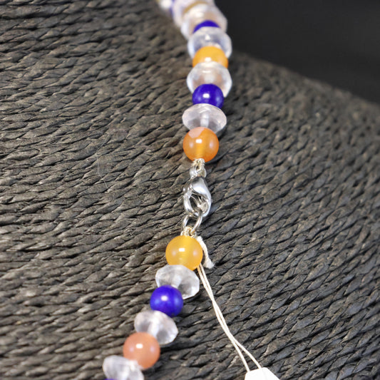 Chalcedon, Roze Kwarts, Lapis Lazula Halssnoer met zilveren slot