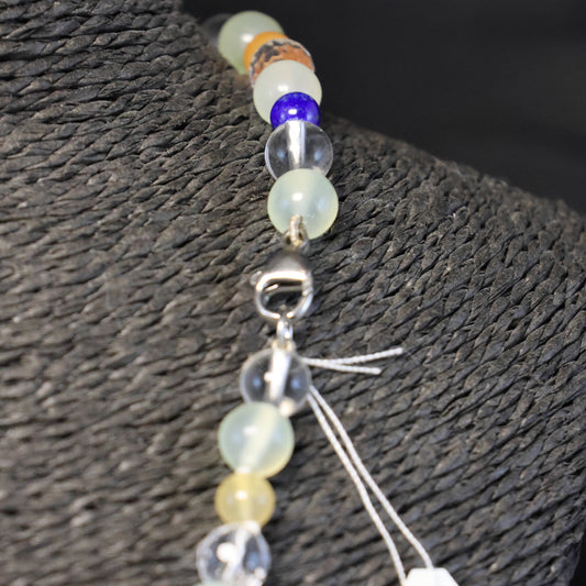 Chalcedon, Bergkristal, Agaat & Lapis Lazula Halssnoer met zilveren slot