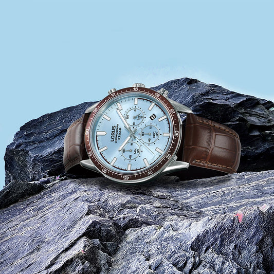Lorus sport RT351LX9 chronograaf ice-blue dial leren band