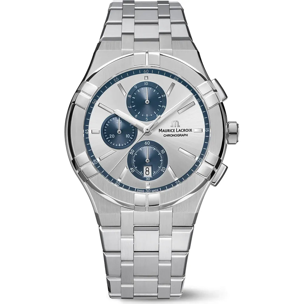 Maurice Lacroix AIKON Chronograph 42mm AI1118-SS002-230-1 stalen band blauwe panda wijzerplaat