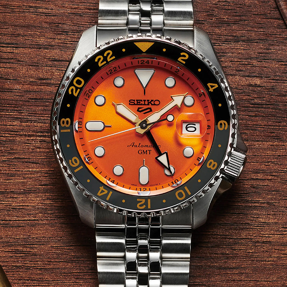 Seiko 5 Sports SSK005K1 GMT Horloge oranje wijzerplaat