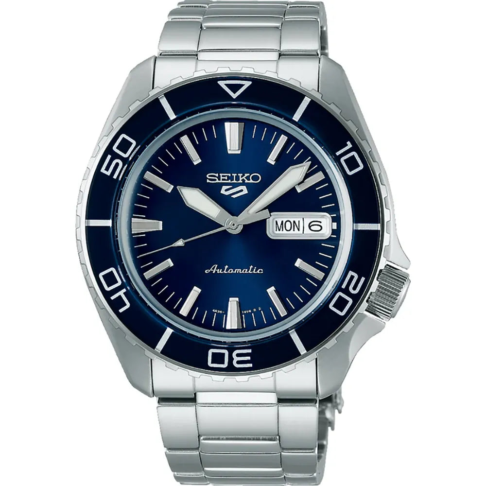 Seiko 5 Sports SRPK97K1 blauw/zilver retro wijzerplaat horloge