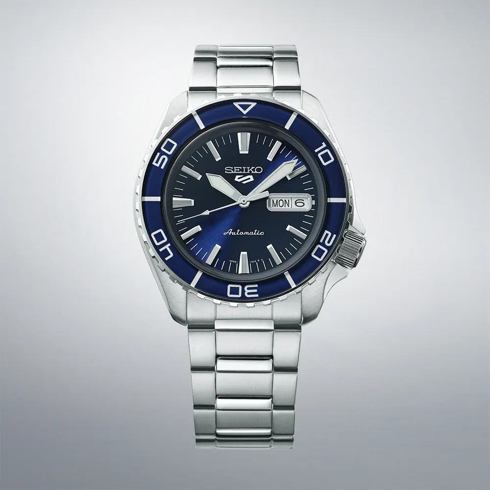 Seiko 5 Sports SRPK97K1 blauw/zilver retro wijzerplaat horloge