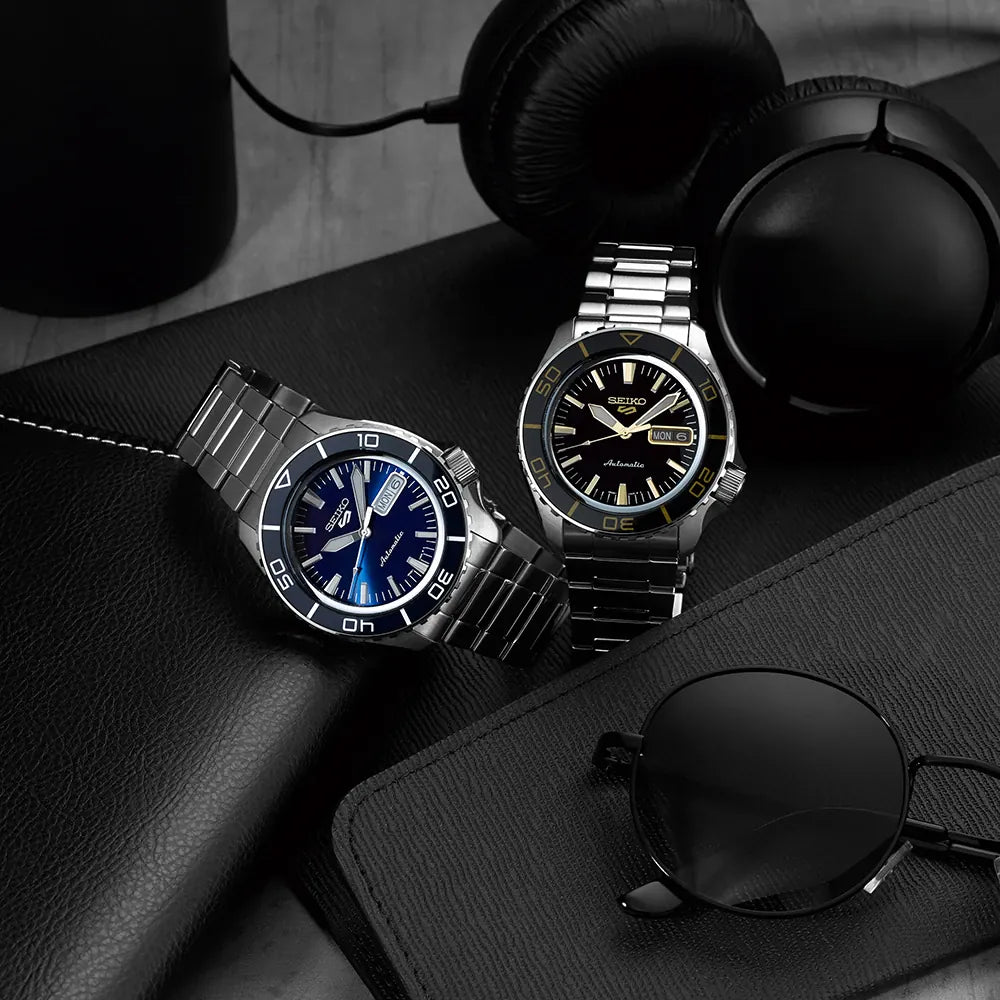 Seiko 5 Sports SRPK97K1 blauw/zilver retro wijzerplaat horloge