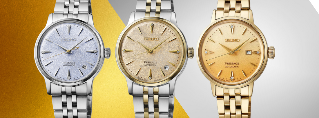 banner met een goudkleurige seiko en een zilverkleurige seiko voor de blogpost gouden horloges of zilveren horloges