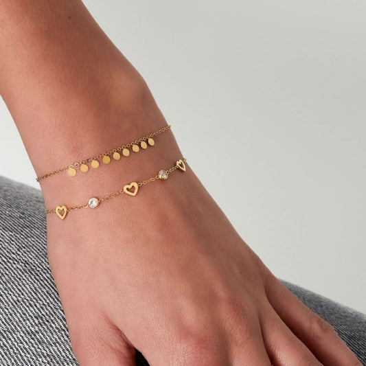 Roestvrij Stalen gele fantasie Armband met hartjes en zirconia 