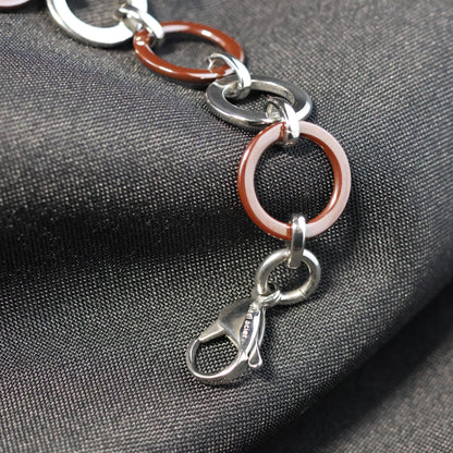 Roestvrij Stalen Armband ronde zilver en bordeaux rode schakels RY174