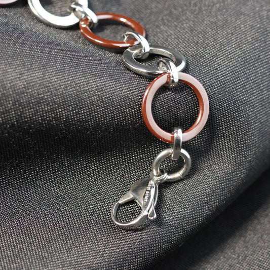 Roestvrij Stalen Armband ronde zilver en bordeaux rode schakels RY174