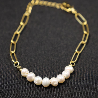 Roestvrij Stalen gele fantasie Armband met parels