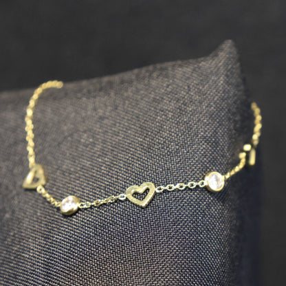 Roestvrij Stalen gele fantasie Armband met hartjes en zirconia 