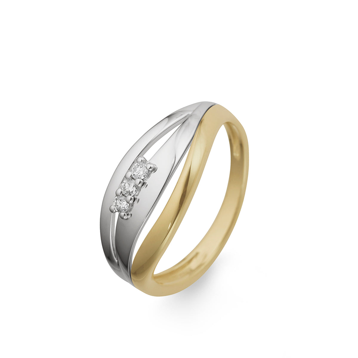Geel & wit gouden triple band ring drie briljanten 068573/A