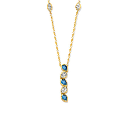 18karaat geel gouden ketting met tussenstuk met briljant en saffier 068695/SA