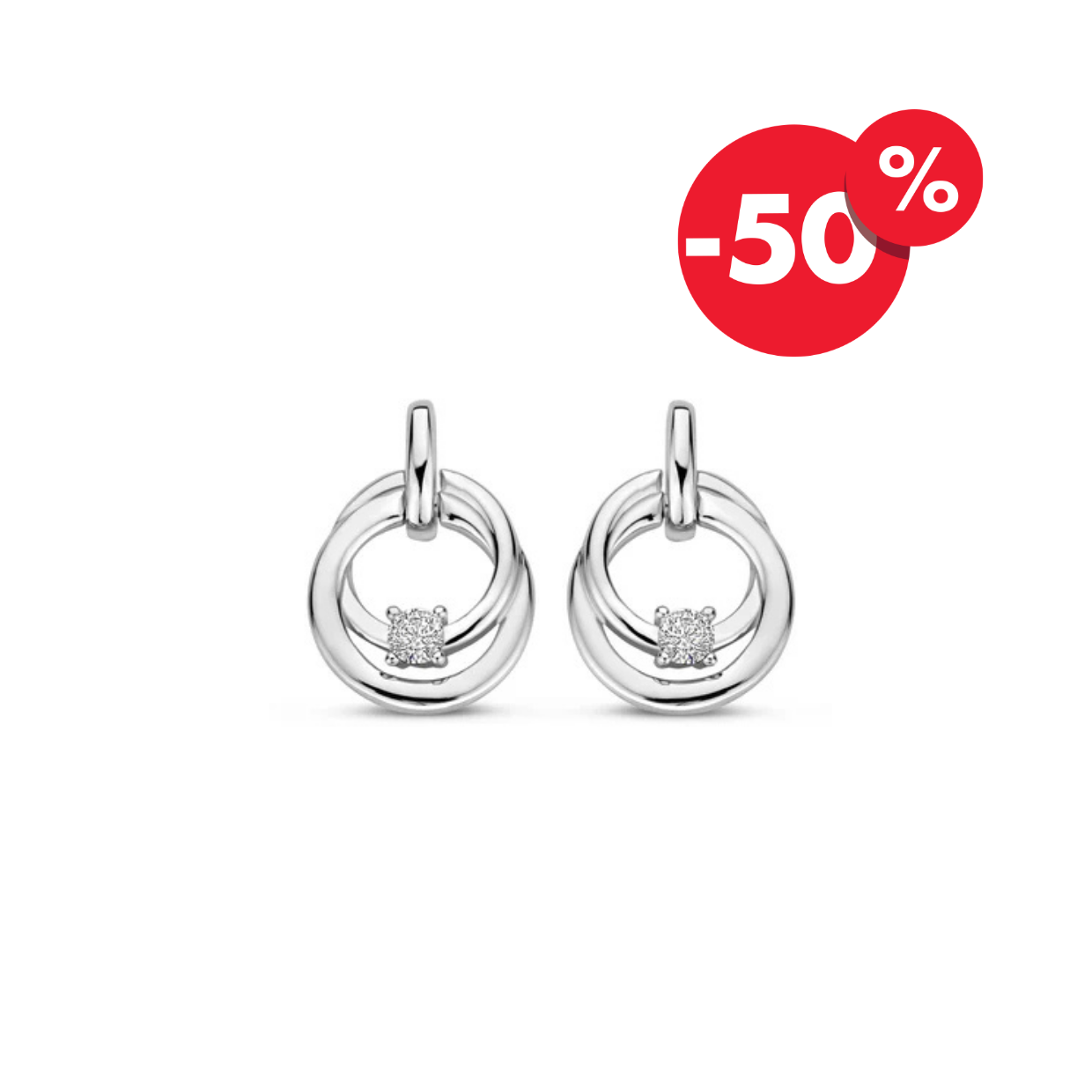 Naiomy zilveren hangoorbellen dubbele cirkel solitaire steen N4K59