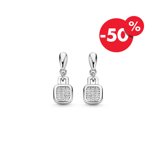 Naiomy zilveren hangoorbellen square stone N4K53
