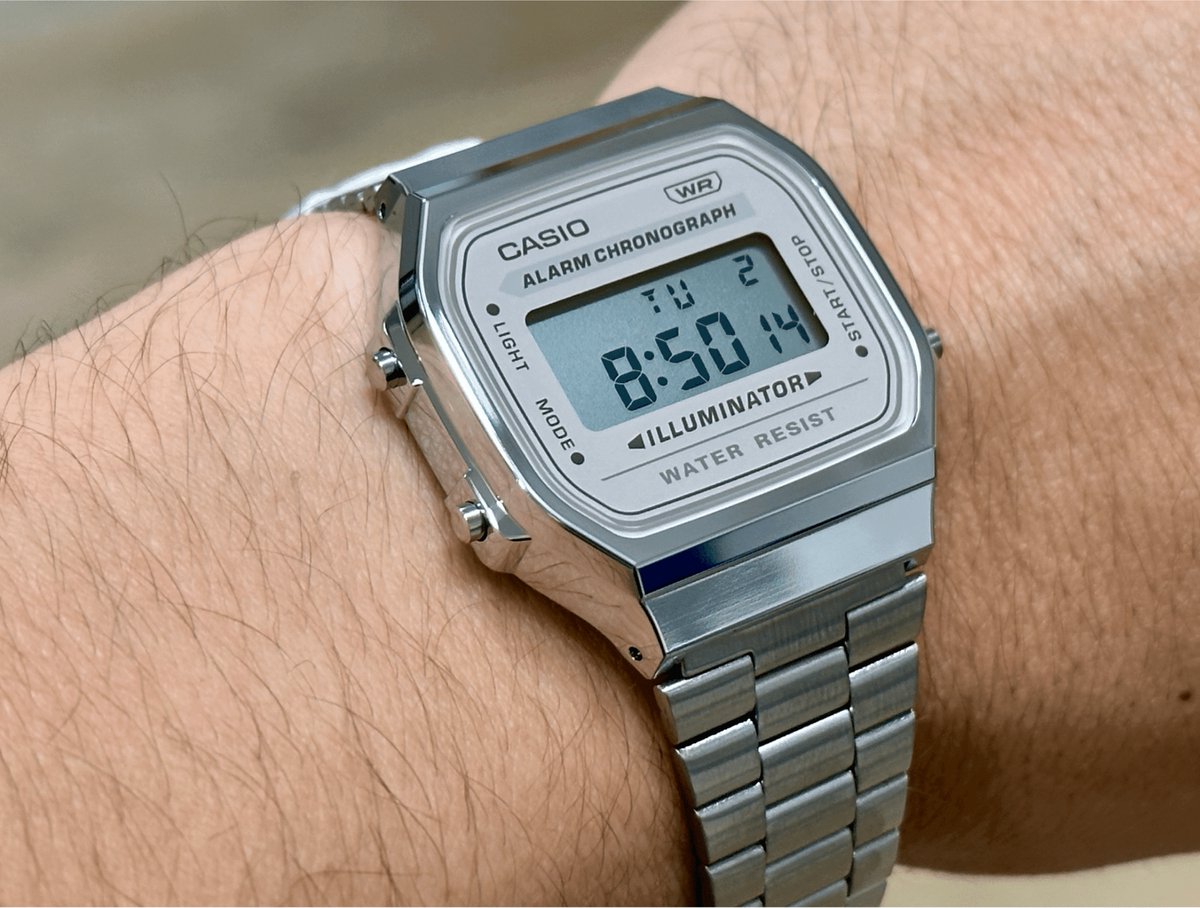 Casio horloge dames A168WA-8AYES vintage zilver creme dial