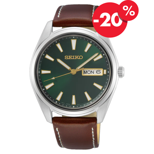 Seiko herenhorloge SUR449P1 leren band green dial met 20% korting