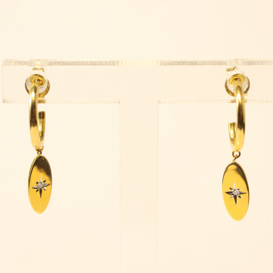 18KT gouden open creolen met briljant ster hanger 064784A