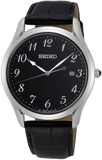 Seiko herenhorloge SUR305P1 leren band black dial Arabische cijfers