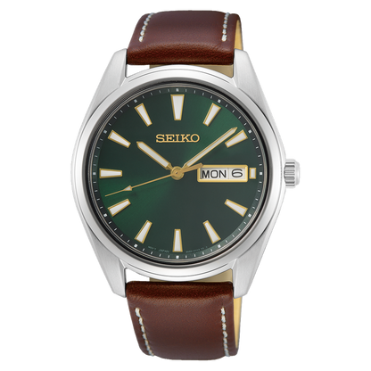 Seiko men's watch SUR449P1 leather strap green dial