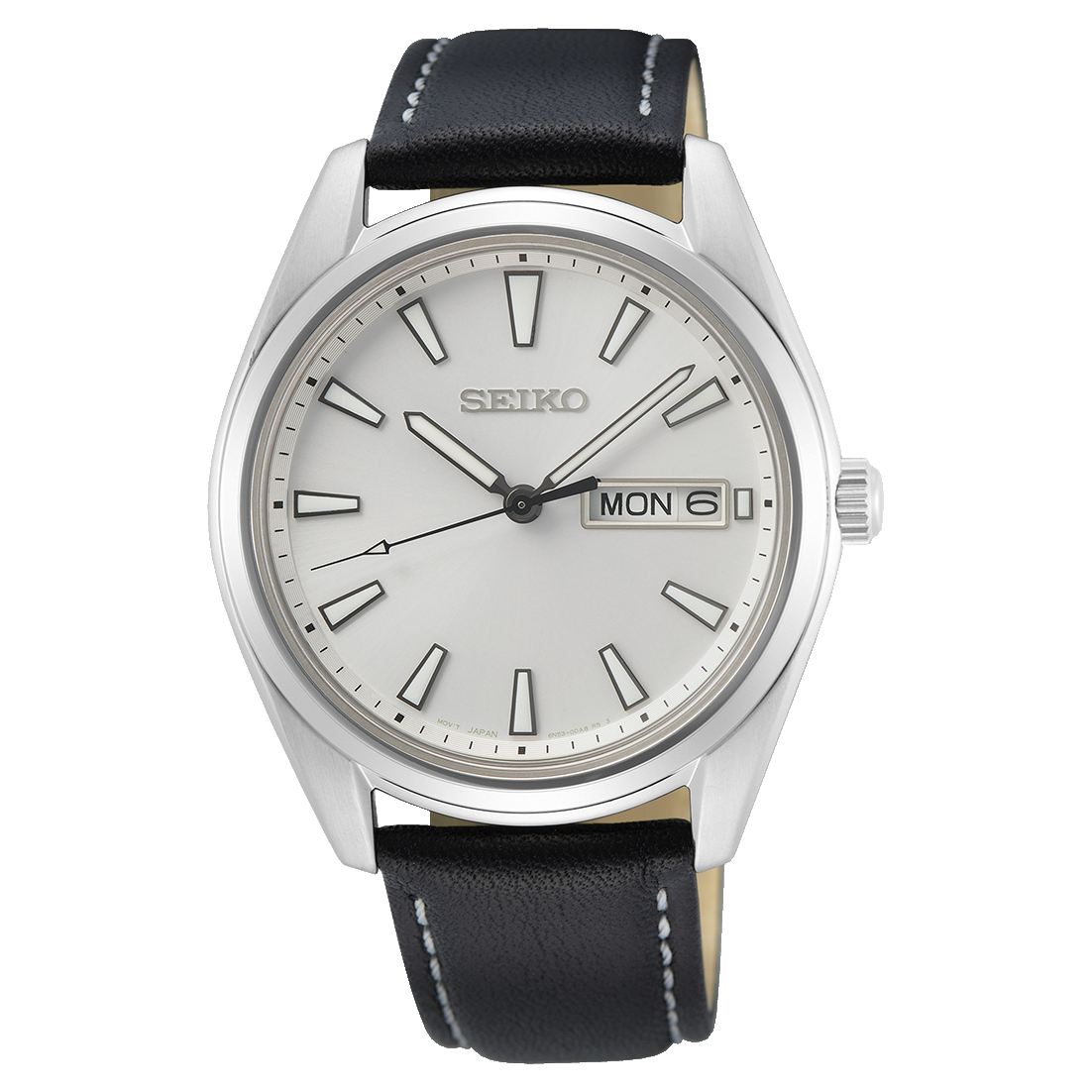 Seiko herenhorloge SUR447P1 date leren band white dial