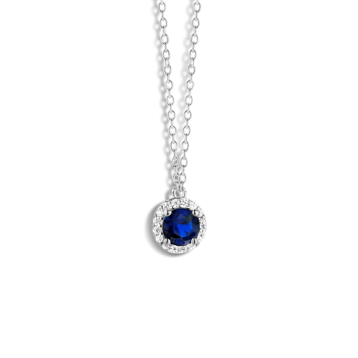 Naiomy Moments zilveren ketting met tussenstuk met blauwe steen B8M07