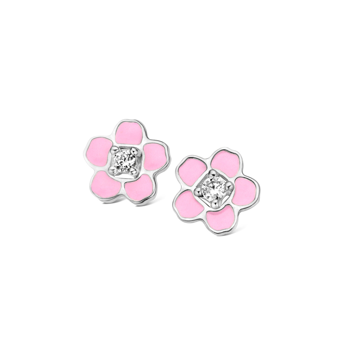 Naiomy Princess Roze Bloemen Oorbellen zilver PB061