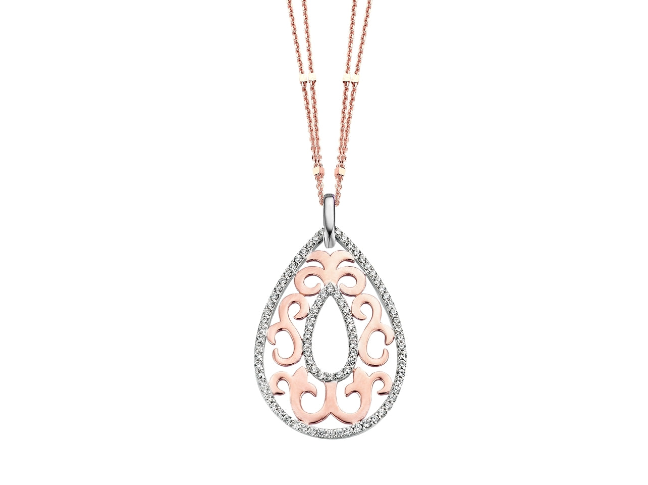 Naiomy silver zilveren ketting met Rosé bicolor hanger N3E15