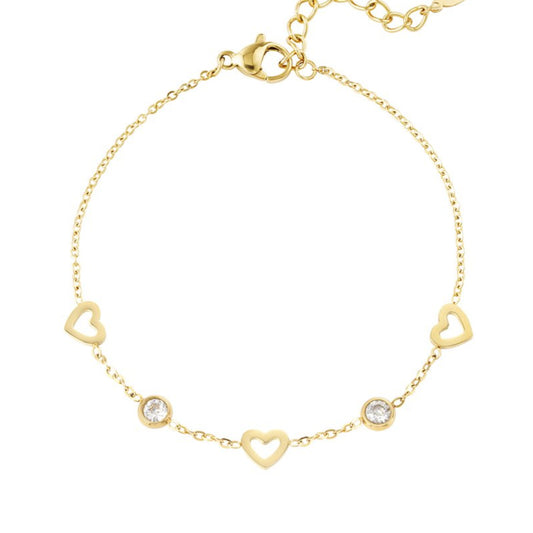 Roestvrij Stalen gele fantasie Armband met hartjes en zirconia 