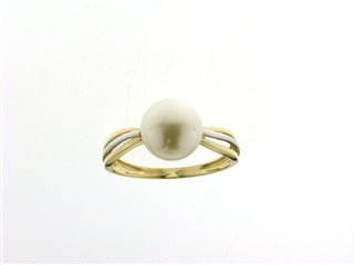 Geel  en wit gouden ring met parel  056258P