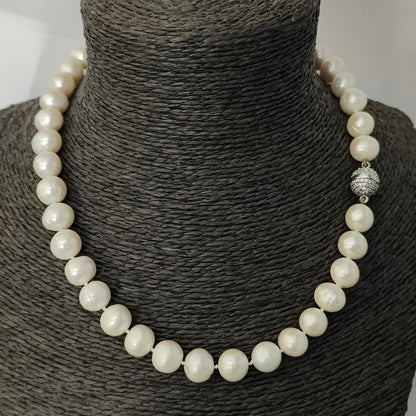 Parelketting 50cm 12mm zoetwaterparel zilveren magneetslot 