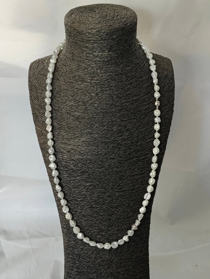 Parelketting 82cm 9mm zoetwaterparels zilveren magneetslot 