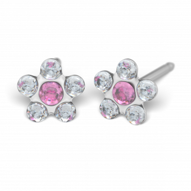 Studex Bloem inschietoorbellen met Roze zirconia steen 7512-6410