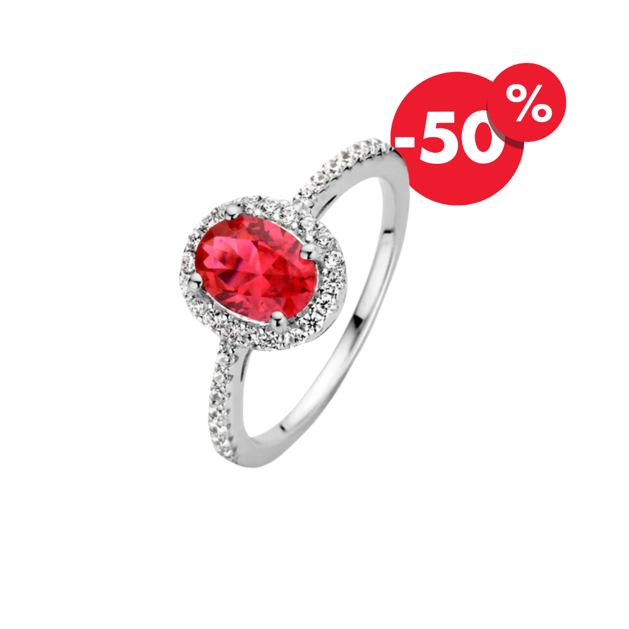 Naiomy zilveren ring rode steen N8C27 maat 60