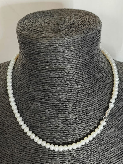 Parelketting 48cm 5mm zoetwaterparel zilveren slot 