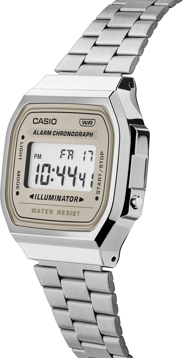 Casio horloge dames A168WA-8AYES vintage zilver creme dial