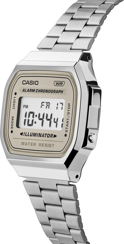 Casio horloge dames A168WA-8AYES vintage zilver creme dial