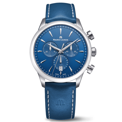 Maurice Lacroix 1975 Quartz Chronograph 40mm 751038-SS001-430-4 blauwe leren ban blauwe wijzerplaat