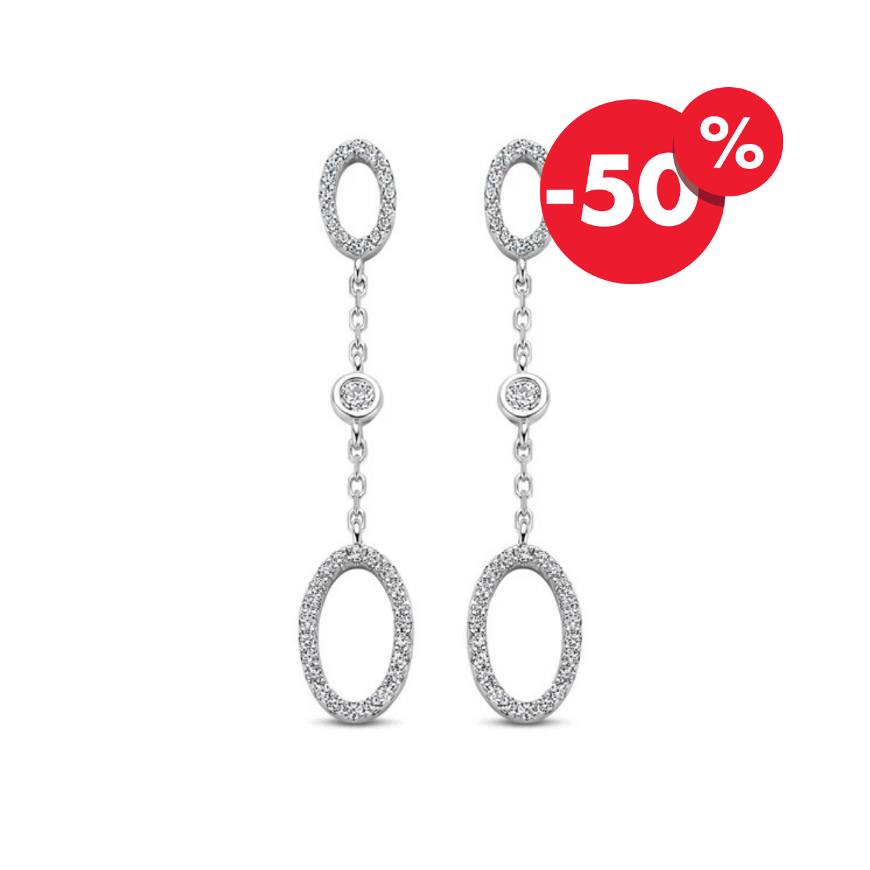 Naiomy zilveren hangoorbellen zirconia ovaal N4S61