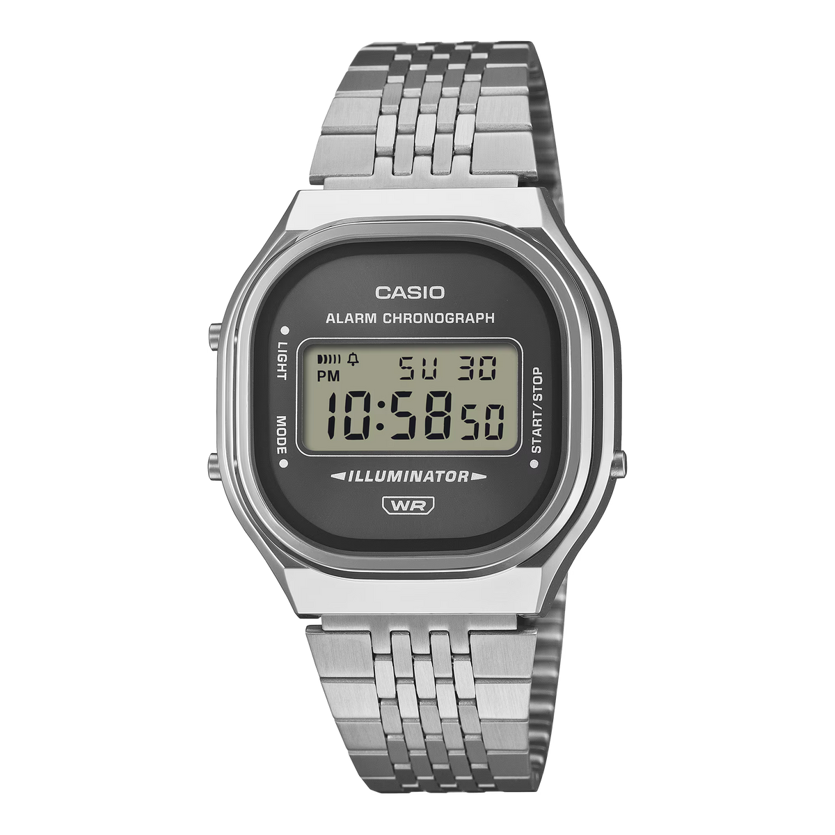 Casio horloge A140WE-8AEF vintage zilver afgeronde black dial