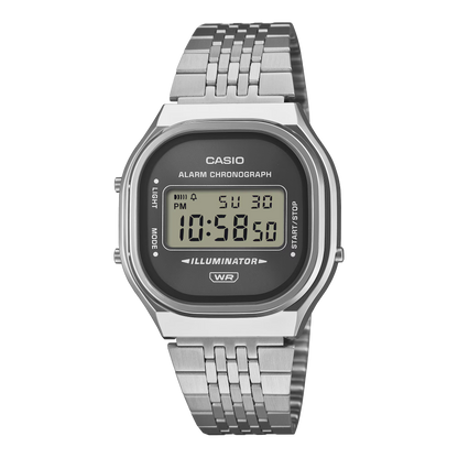 Casio horloge A140WE-8AEF vintage zilver afgeronde black dial