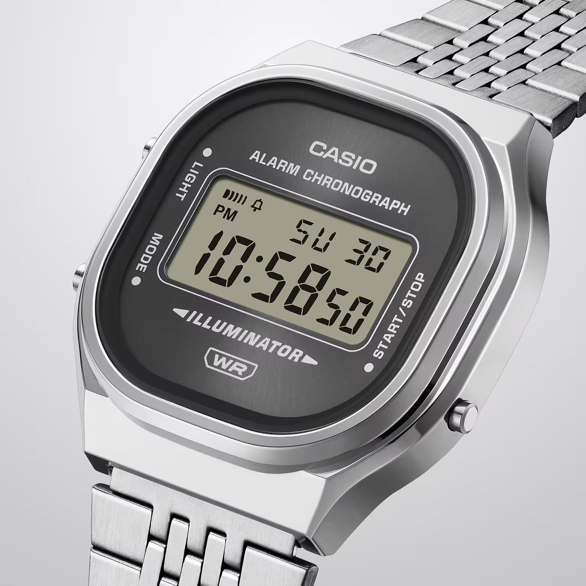 Casio horloge A140WE-8AEF vintage zilver afgeronde black dial