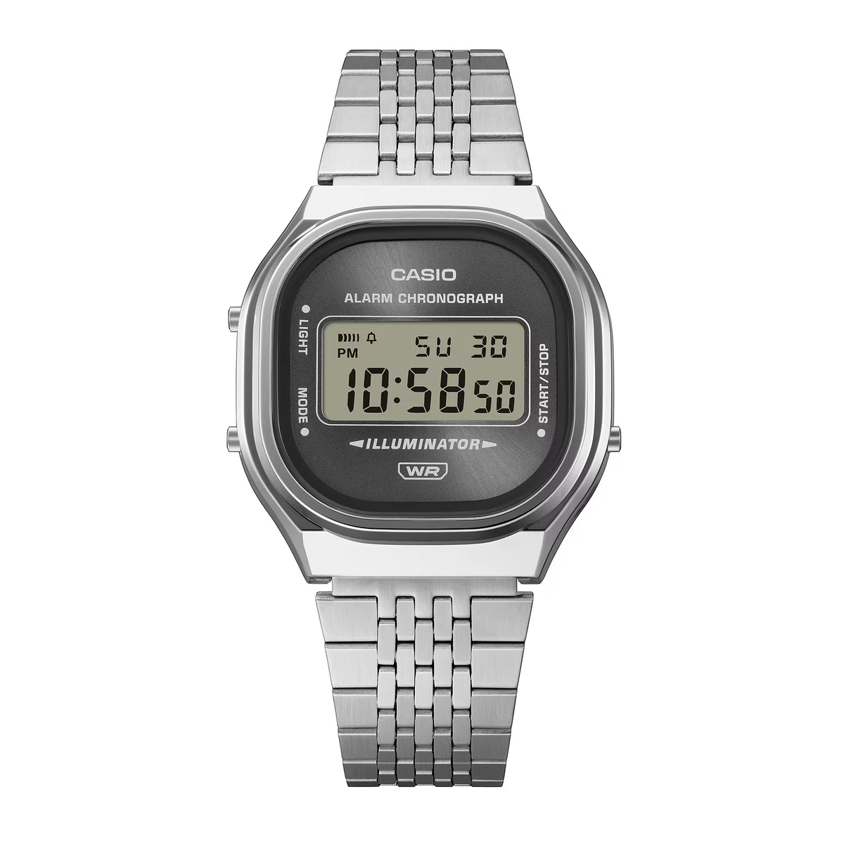 Casio horloge A140WE-8AEF vintage zilver afgeronde black dial