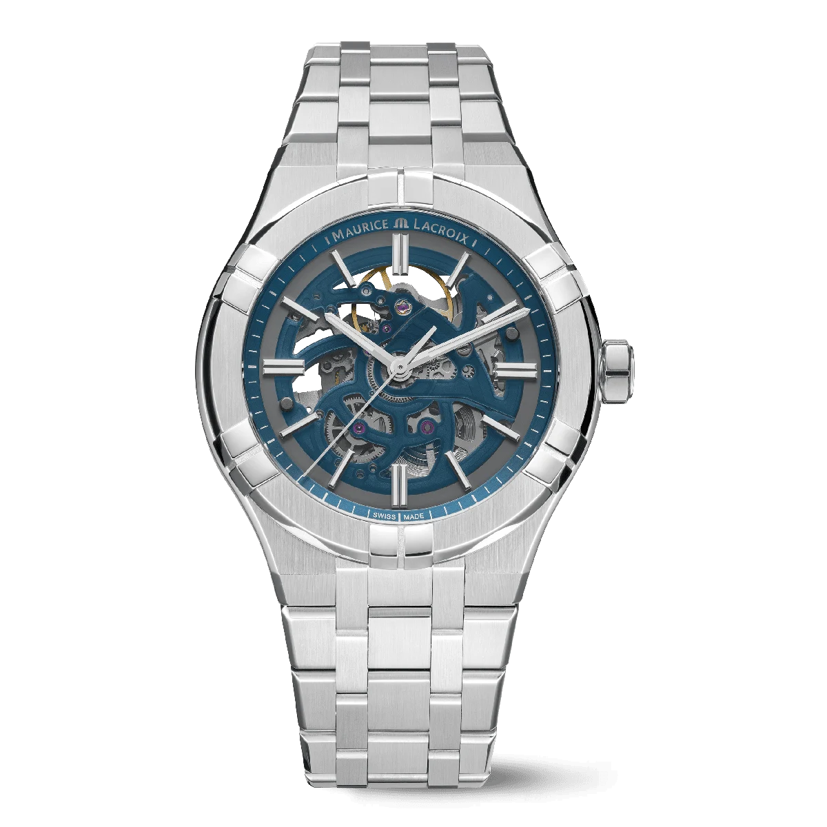 Maurice Lacroix AIKON Automatic 42mm Skeleton AI6008-SS002-031-1 stalen band blauwe opengewerkte wijzerplaat