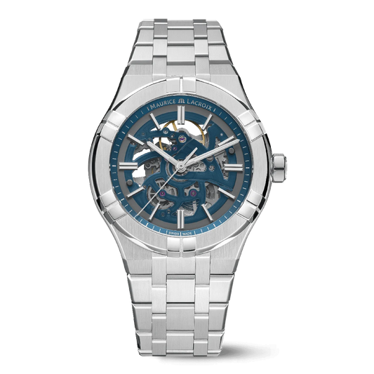 Maurice Lacroix AIKON Automatic 42mm Skeleton AI6008-SS002-031-1 stalen band blauwe opengewerkte wijzerplaat