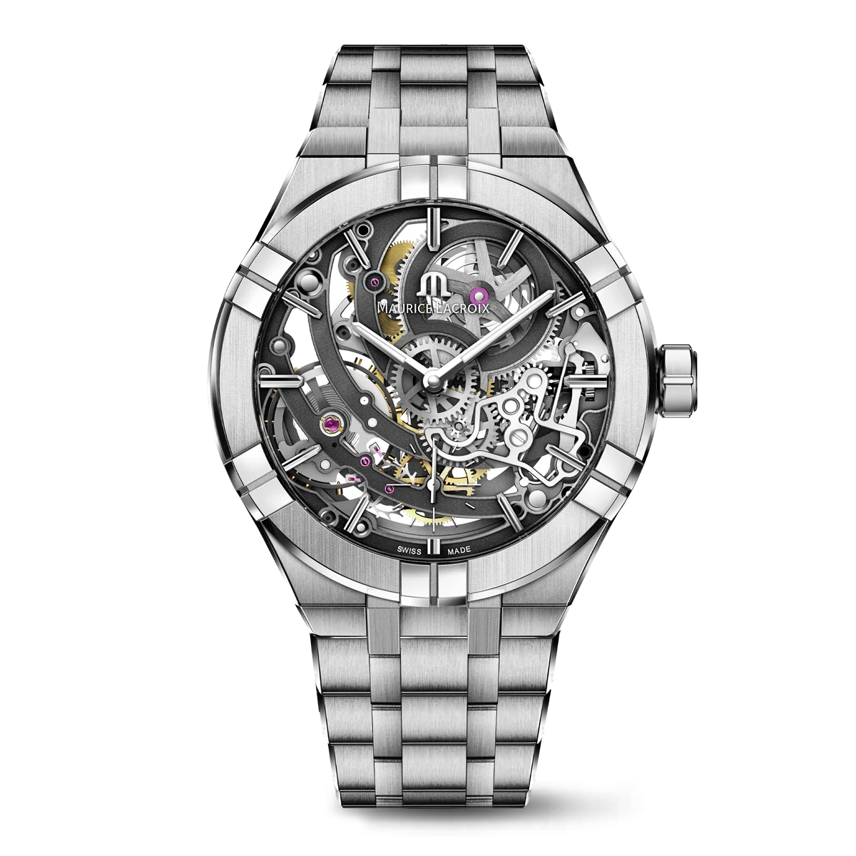 Maurice Lacroix AIKON Automatic skeleton Manufacture AI6028-SS002-030-1 stalen band opengewerkte wijzerplaat manufacture horloge