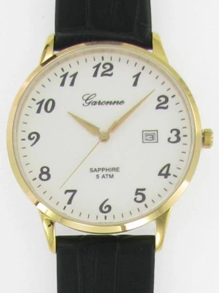 Garonne horloge heren RQ10Q143 quartz gouden kast saffier leren band