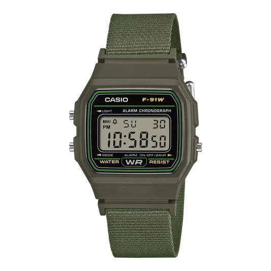 Casio horloge F-91WF-3AEF Nylon kaki green