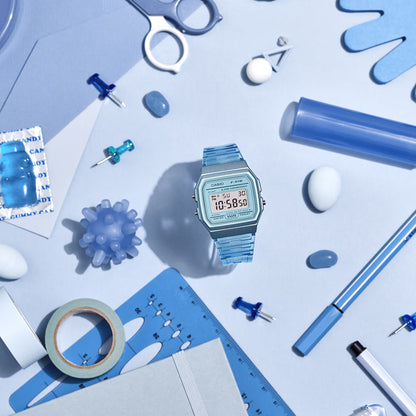 Casio horloge unisex F-91WS-2EF timeless transparant blauw