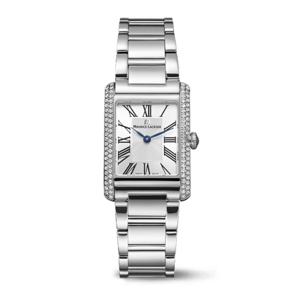Maurice Lacroix FIABA Square Quartz 94 Diamonds FA1205-SD502-110-1 stalen band zilveren wijzerplaat diamanten kast